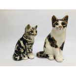 A GROUP OF 2 WINSTANLEY ART POTTERY CAT STUDIES NO.2 H 18.5CM AND NO. 4 22.5CM BEARING SIGNATURES.