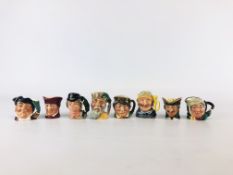 A GROUP OF 8 ROYAL DOULTON MINIATURE CHARACTER JUGS TO INCLUDE ROBIN HOOD D 6541, MINE HOST D 5513,
