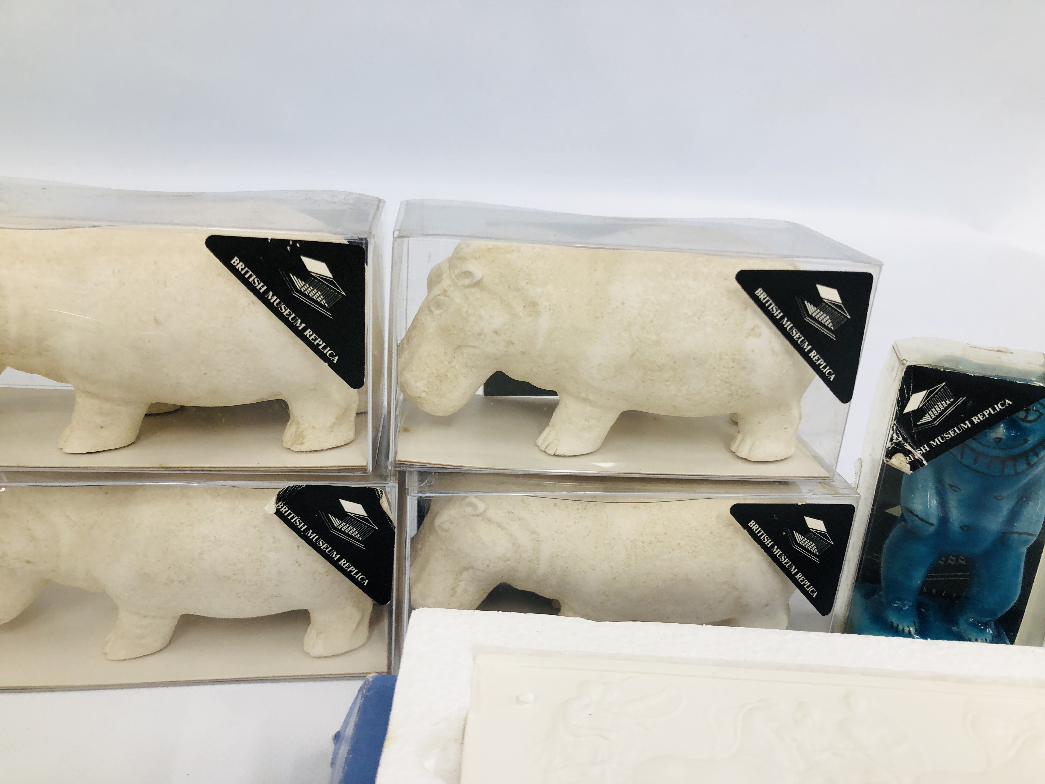 A COLLECTION OF EGYPTIAN BRITISH MUSEUM REPLICA FIGURES TO INCLUDE 6 X WHITE HIPPOPOTAMUS, - Image 4 of 11