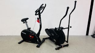 A REEBOK ONE OB40S EXERCISE BIKE ALONG WITH PRO FITNESS CROSS TRAINER - SOLD AS SEEN.