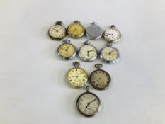 A COLLECTION OF 10 ASSORTED VINTAGE POCKET WATCHES.