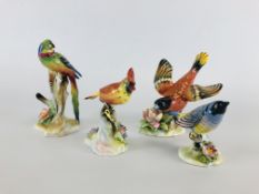 FOUR ROYAL ADDERLEY BONE CHINA BIRD STUDIES TO INCLUDE CARDINAL, WARBLER, PARROT ETC.