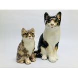 A GROUP OF 2 WINSTANLEY ART POTTERY CAT STUDIES NO.1 H 14.5CM AND NO. 4 H 22CM BEARING SIGNATURE.