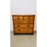 A VICTORIAN PINE FIVE DRAWER CHEST, 105CM WIDE.