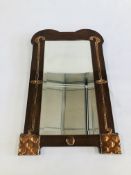 AN ARTS AND CRAFTS STYLE MAHOGANY AND COPPER MIRROR H 65CM X W 40CM.