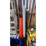 A PART ROLL OF ORANGE BUILDERS SAFETY NETTING H 102CM ALONG WITH A PART ROLL OF ROOFING UNDERLAY H