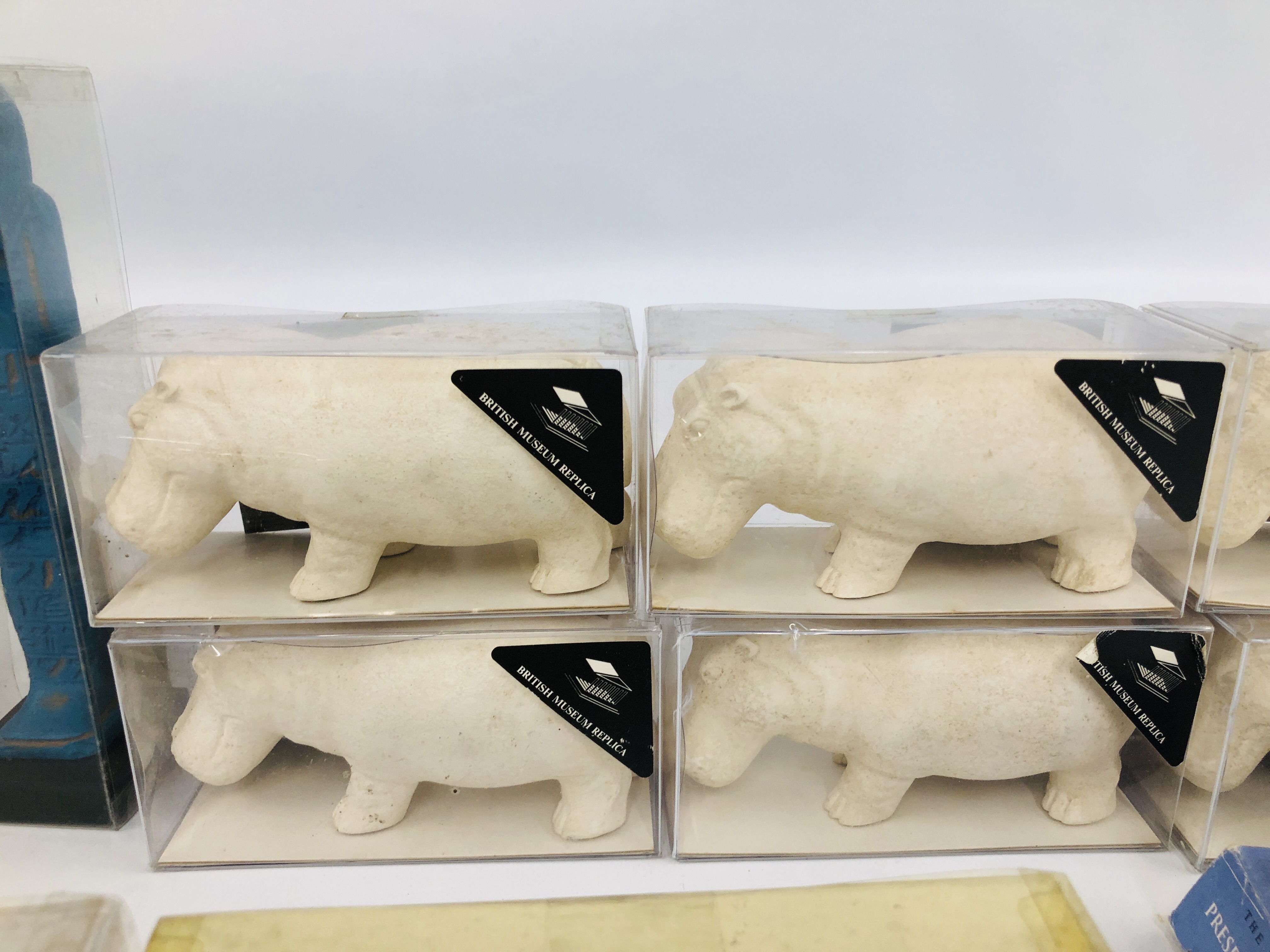 A COLLECTION OF EGYPTIAN BRITISH MUSEUM REPLICA FIGURES TO INCLUDE 6 X WHITE HIPPOPOTAMUS, - Image 3 of 11