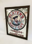 A REPRODUCTION "PLAYERS NAVY CUT" ADVERTISING MIRROR. W 34CM X H 45CM.