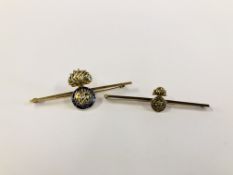 2 X 9CT GOLD ENAMEL ROYAL FUSILIERS SWEETHEART BROOCHES.