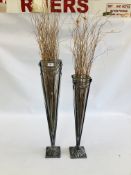TWO DECORATIVE MODERN VASES WITH BEADED GRASSES.