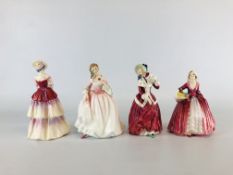 A GROUP OF 4 ROYAL DOULTON FIGURINES TO INCLUDE JANET HN 1537, CHRISTMAS MORN HN 1992,