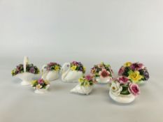 A GROUP OF 8 ROYAL ADDERLEY BONE CHINA FLORAL POSIES TO INCLUDE PRAIRIE ROSE & LANGUAGE OF FLOWERS