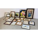 A GROUP OF 23 FRAMED ART WORKS TO INCLUDE PRINTS AND ORIGINAL EXAMPLES "GIRLS NIGHT OUT" BY JOHN