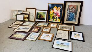 A GROUP OF 23 FRAMED ART WORKS TO INCLUDE PRINTS AND ORIGINAL EXAMPLES "GIRLS NIGHT OUT" BY JOHN