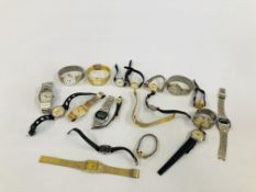A BAG CONTAINING APPROX 20 ASSORTED WRIST WATCHES TO INCLUDE MARKED CITIZEN, INGERSOLL ETC.