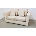 A MODERN OATMEAL UPHOLSTERED DOUBLE SOFA BED - WIDTH 170CM.