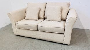 A MODERN OATMEAL UPHOLSTERED DOUBLE SOFA BED - WIDTH 170CM.