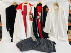 A GROUP OF MASONIC REGALIA TO INCLUDE VARIOUS GOWNS / CLOAKS, CAPES AND TUNICS (7 IN TOTAL),