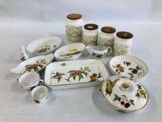 A GROUP OF 10 PIECES OF ROYAL WORCESTER EVESHAM ALONG WITH 4 HORNSEA STORAGE JARS TO INCLUDE