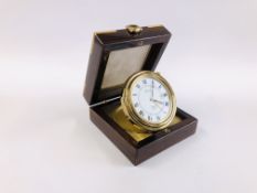 A SMALL GOOD QUALITY SWISS MADE TRAVEL CLOCK MARKED BERNEY.