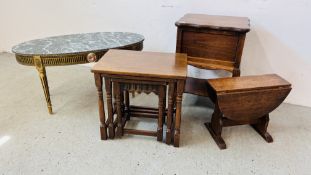 3 PIECES OF OCCASIONAL FURNITURE TO INCLUDE NEST OF 3 OAK TABLES,