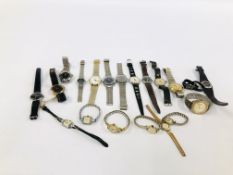 A BAG CONTAINING APPROX 20 ASSORTED WRIST WATCHES TO INCLUDE MARKED TIMEX, ACCURIST ETC.
