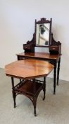 AN EDWARDIAN MAHOGANY DRESSING TABLE AND EDWARDIAN OCTAGONAL OCCASIONAL TABLE.