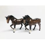 TWO ROYAL DOULTON HORSES W 21CM X H 15CM.