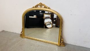 A GILT FRAMED OVER MANTEL MIRROR W 120CM X H 90CM.