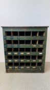 VINTAGE WOODEN INDUSTRIAL PIGEON HOLE STORAGE UNIT BEARING LABEL MANUFACTURED BY JOYCE AND CO.