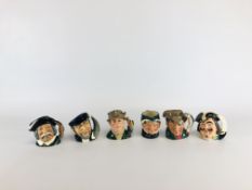 A GROUP OF 6 ROYAL DOULTON CHARACTER JUGS TO INCLUDE SANHO PANCA D 6481, CAP.