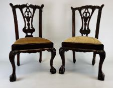 TWO REPRODUCTION CARVED MAHOGANY FINISH CHILDREN'S CHAIRS IN THE CHIPPENDALE STYLE - H 64CM & H