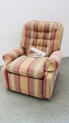 A QUALITY RECLINING EASY CHAIR UPHOLSTERED IN GLENFINNAN CARDINAL STRIPED MATERIAL.