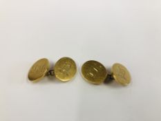 PAIR OF HEAVY 9CT GOLD CUFF LINKS BEARING MONOGRAM J.H.