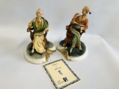 A PAIR OF CAPO DIMONTE PORCELAIN STUDIES "OLD MAN AND WOMEN SEATED" WITH CERTIFICATE OF