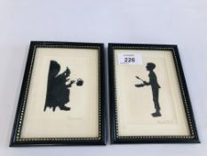 TWO VINTAGE SILHOUETTES BEARING PENCIL SIGNATURE H 10.5CM X W 6.5CM.