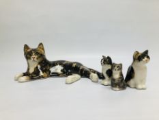 A GROUP OF 4 WINSTANLEY ART POTTERY CAT STUDIES NO.4 L 29CM X H 11.