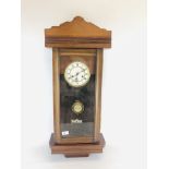 A MAHOGANY CASED WALL CLOCK WITH ENAMELLED DIAL. H 83CM.