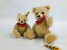 TWO STEIFF TEDDY BEARS TO INCLUDE 0224/28 L 27CM AND 0201/18 L 19CM.