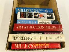 A BOX OF 7 ASSORTED ANTIQUE AND JEWELLERY REFERENCE BOOKS TO INCLUDE LYLE AND MILLERS