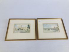 JASON PARTNER TWO WATERCOLOUR SCENES "THE MARSHES HALVERGATE" AND "THE ROUND TOWER CHURCH NR.