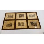 A GROUP OF SIX FRAMED HUNTING SCENES DEPICTING TERRIERS AND HORSE HOUNDS AND FOXES (H 26CM X W 32CM