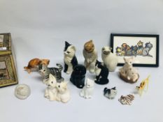 A COLLECTION OF 13 CAT ORNAMENTS TO INCLUDE BESWICK AND MOORSIDE DESIGN EXAMPLES ALONG WITH A
