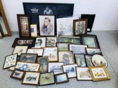 BOX CONTAINING ASSORTED FRAMED PRINTS TO INCLUDE SENTIMENTAL, MARINE SCENES,