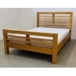 MODERN BEECHWOOD FINISH DOUBLE BEDSTEAD COMPLETE WITH ORTHO MATTRESS