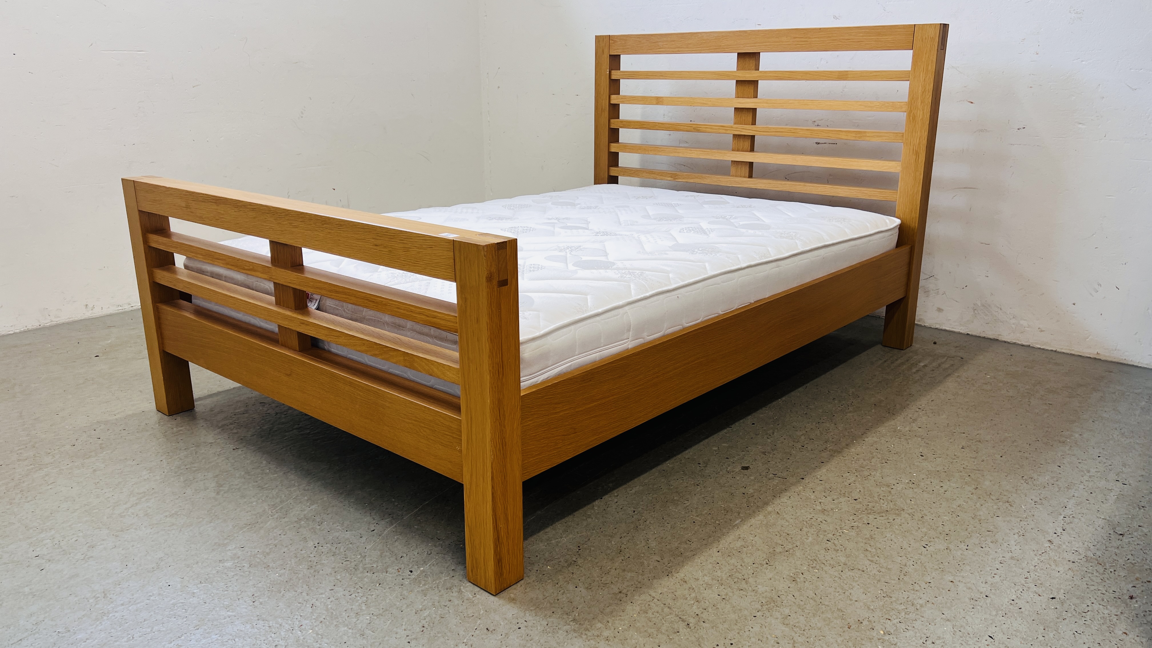 MODERN BEECHWOOD FINISH DOUBLE BEDSTEAD COMPLETE WITH ORTHO MATTRESS - Image 2 of 12