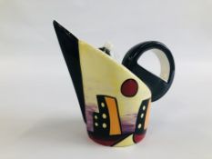 A LORNA BAILEY "MANHATTEN" WEDGE TEAPOT BEARING SIGNATURE H 14CM.