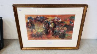 A FRAMED AND MOUNTED "THE MAGNIFICENT SEVEN" BY CLAIRE EVA BURTON PRINT FRANKIE DETTORIS 7 WINNERS