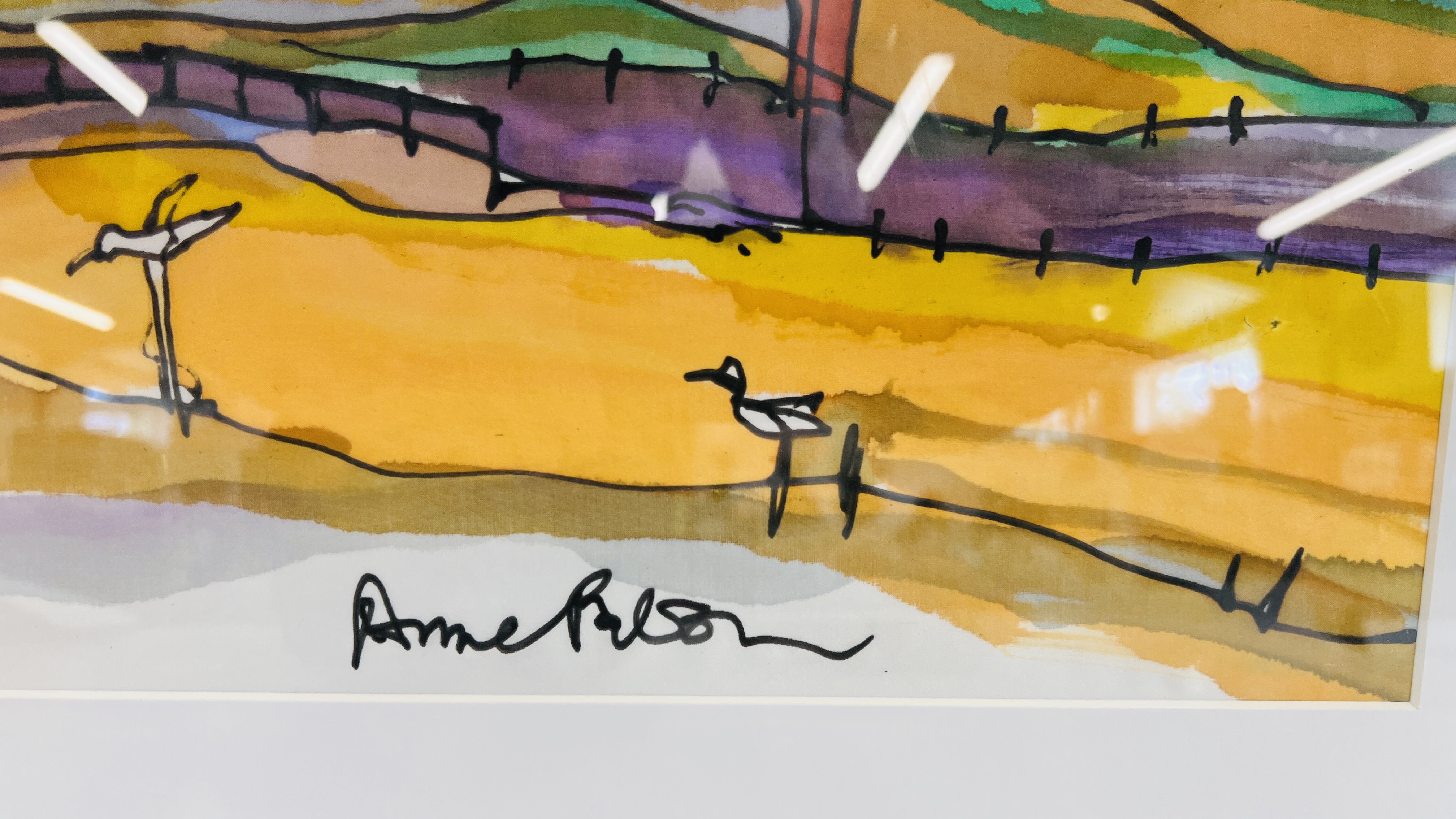 ANNE PATON INK ON SILK ORIGINAL BEACH SCENE FRAMED AND MOUNTED 60.5CM X 28CM. - Image 3 of 3