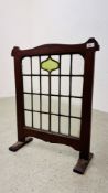 AN ART NOUVEAU STAINED GLASS FIRE SCREEN W 60CM H 72CM